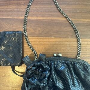 Isabella Fire (2pc) Elegant Black Chain Strap Women's Bag and Mini Pouch